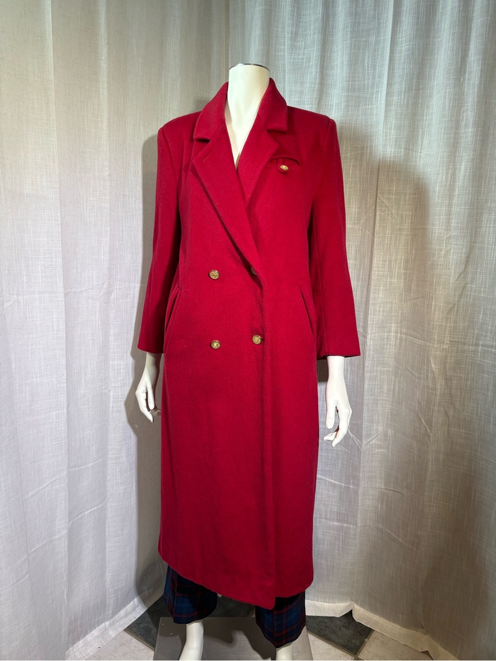 Kristen Blake Red Double-Breasted Wool Maxi Coat